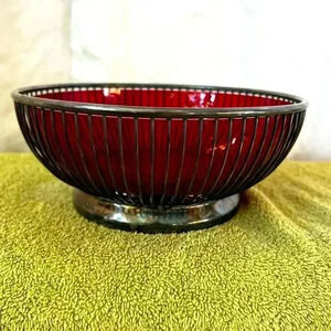 Gorgeous Vintage Gorham Silver Wired Bowl with Ruby Red Glass Insert Sweden